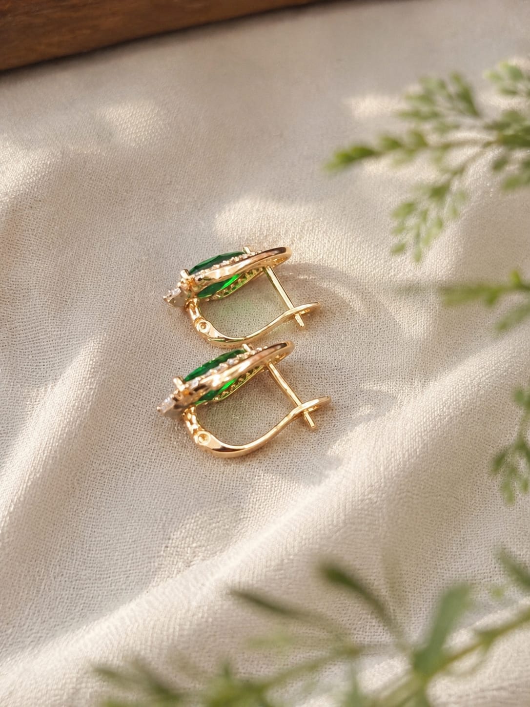 Ruby Loop Green Teardrop Earrings