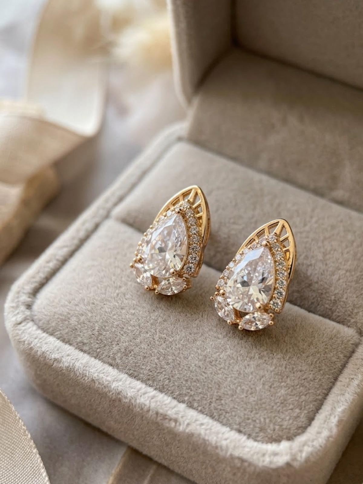 Ruby Loop White Teardrop Earrings
