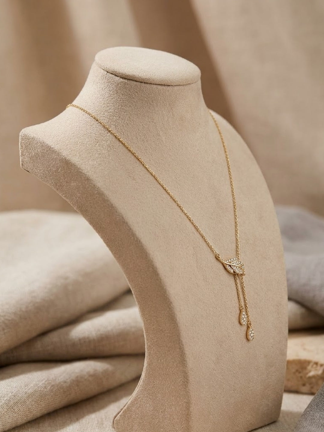 Leaf Blossom Teardrop Pendant Necklace
