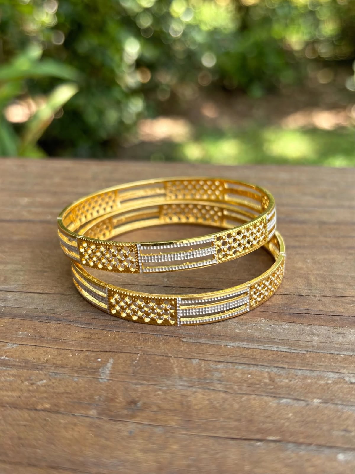 Kamini Textured Dual-Tone Gold Bangle Set
