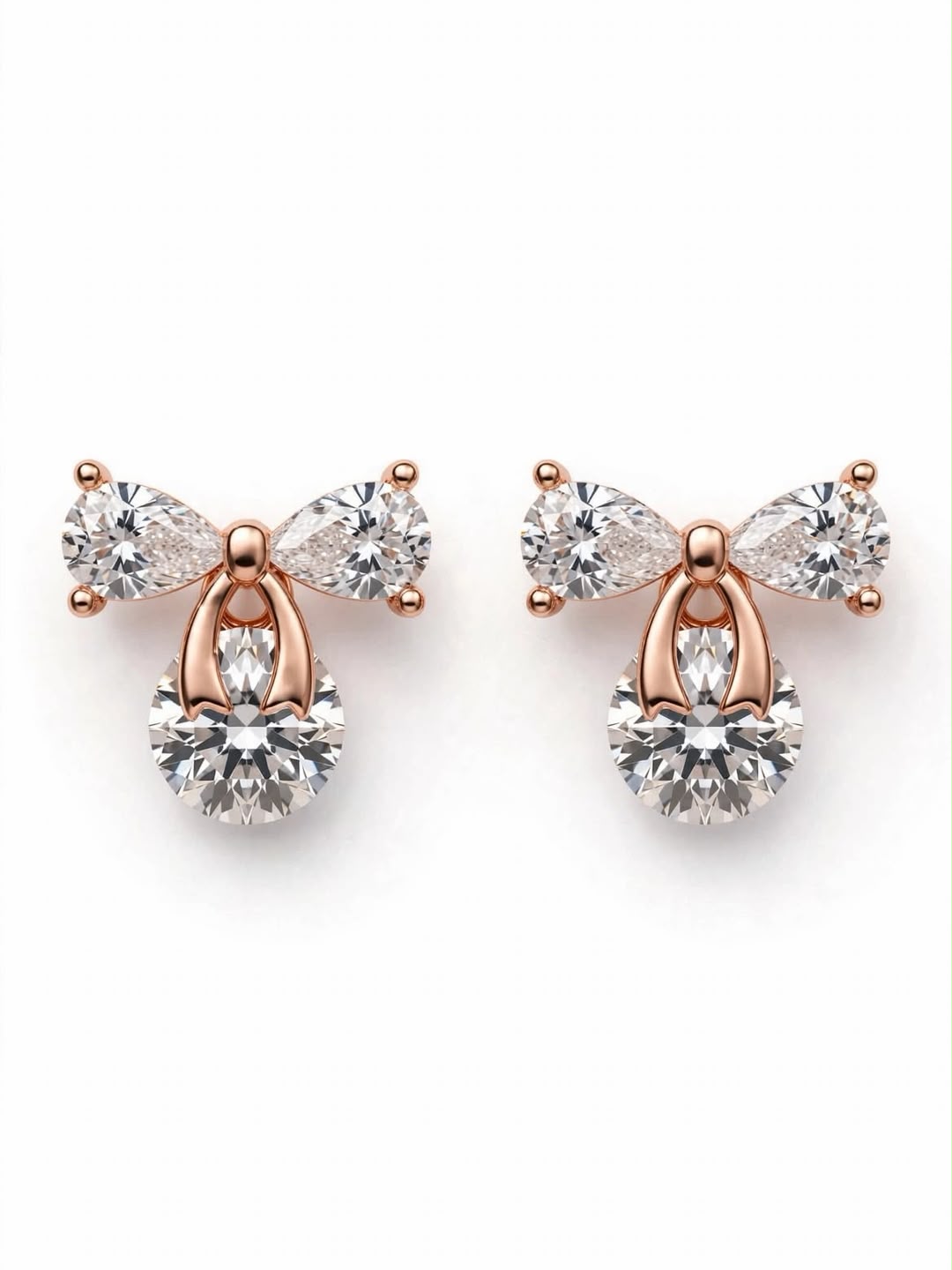 Rose Gold Bow Crystal Stud Earrings