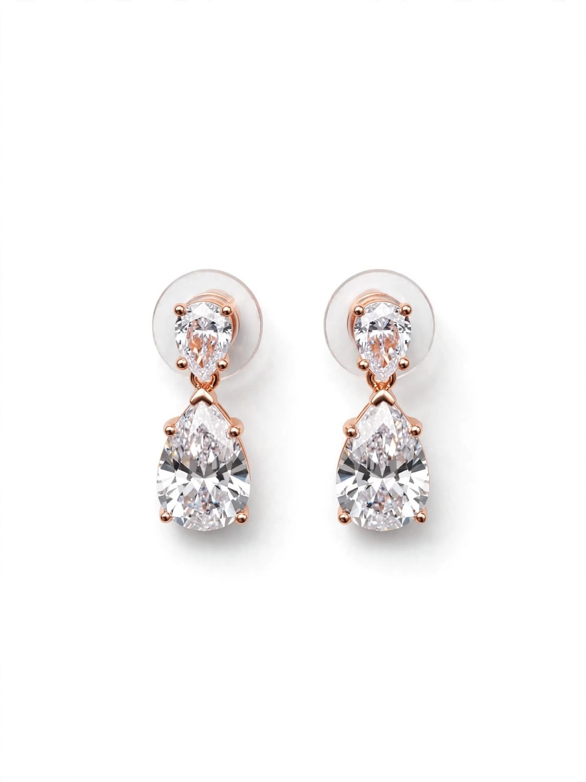 Rose Gold Dual-Stone Teardrop Earrings