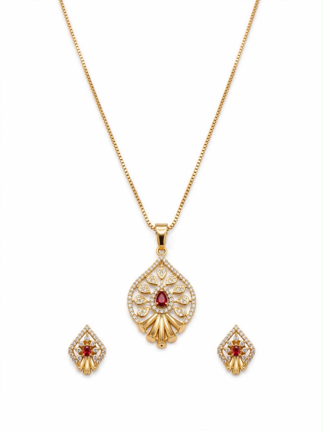Rose Ruby Teardrop Pendant Set