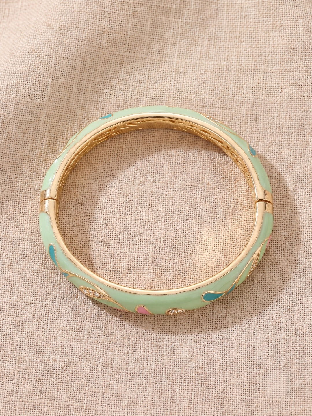 Lime Bloom Enamel Gold Bangle