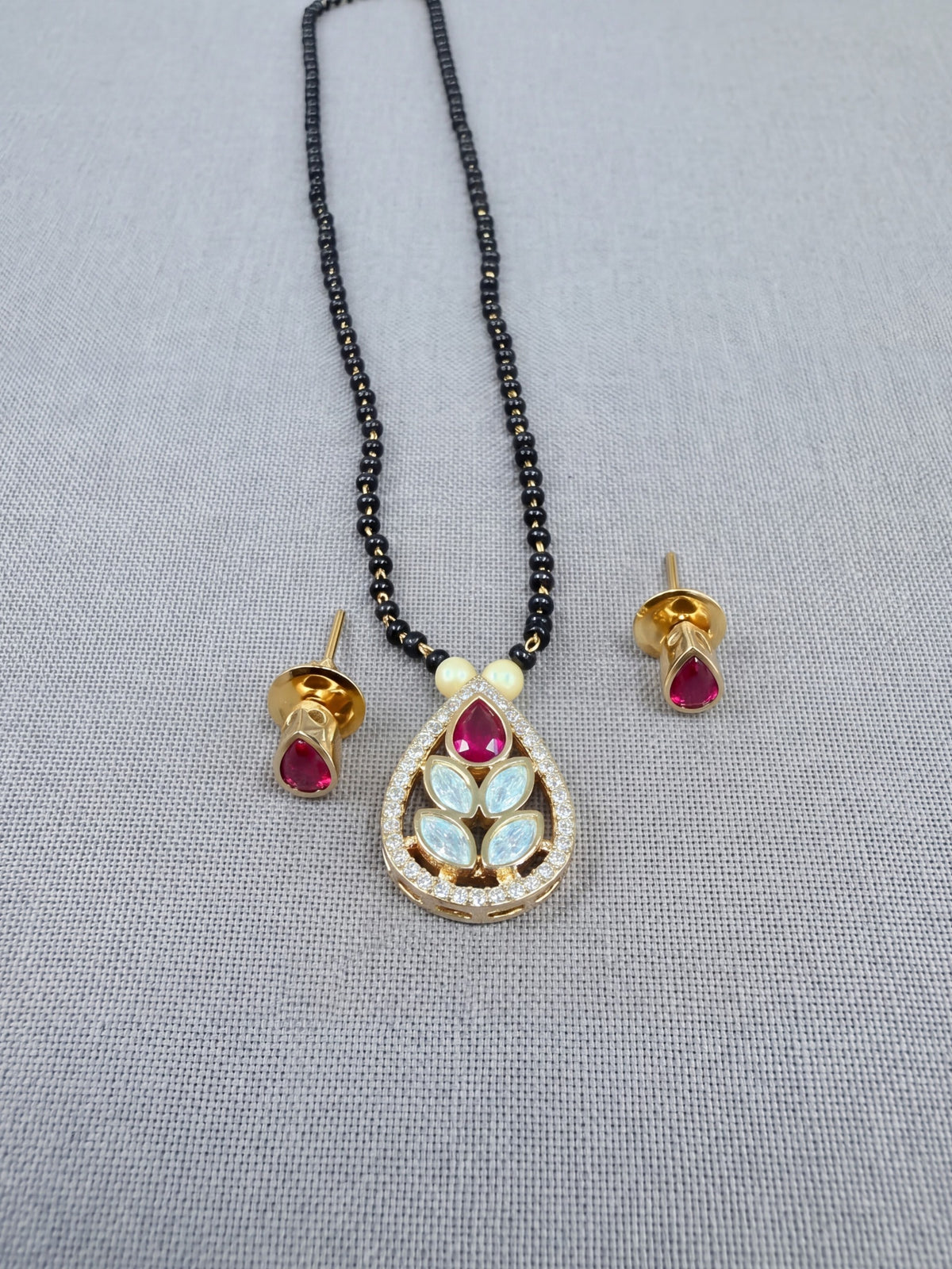 Kanak Pink Ruby Teardrop Mangalsutra
