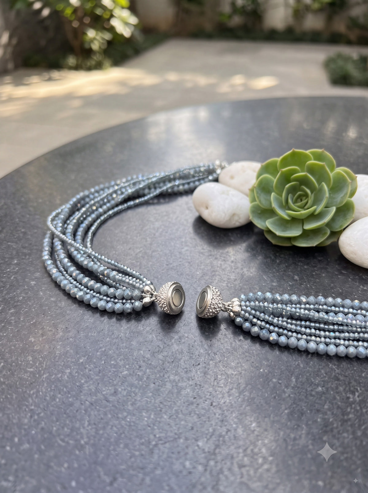 Grey Crystal Multi-Strand Magnetic Necklace