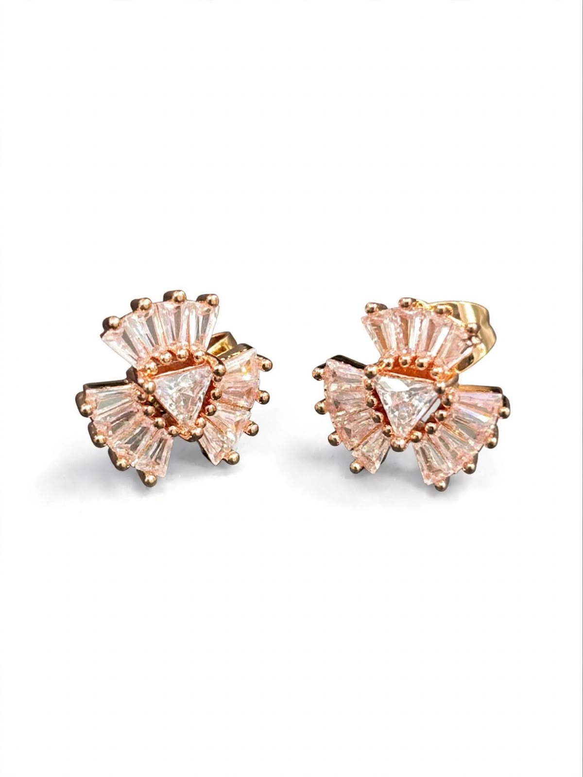 Rose Gold Fan Crystal Stud Earrings