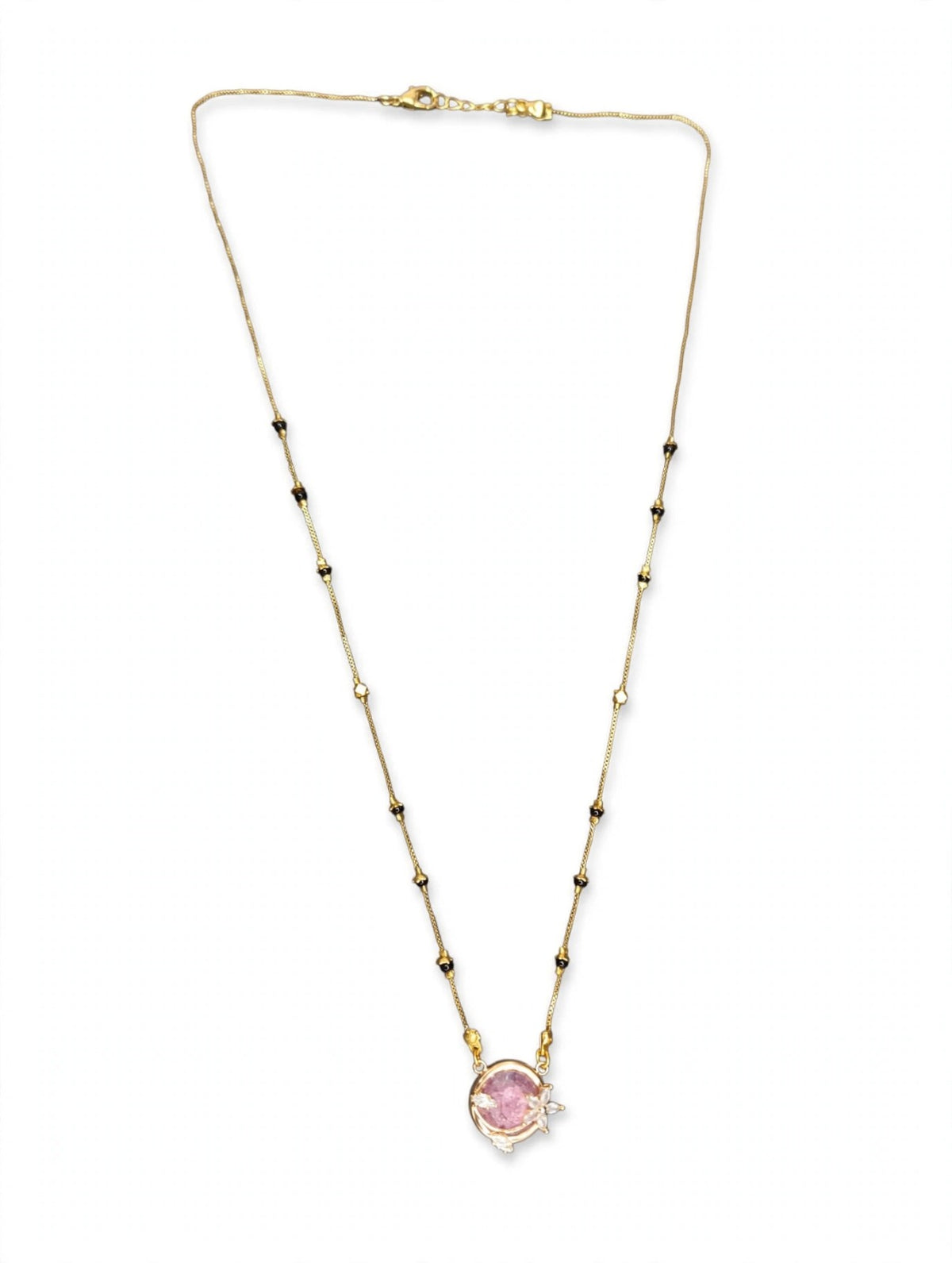 Golden Pink Round Pendant Mangalsutra