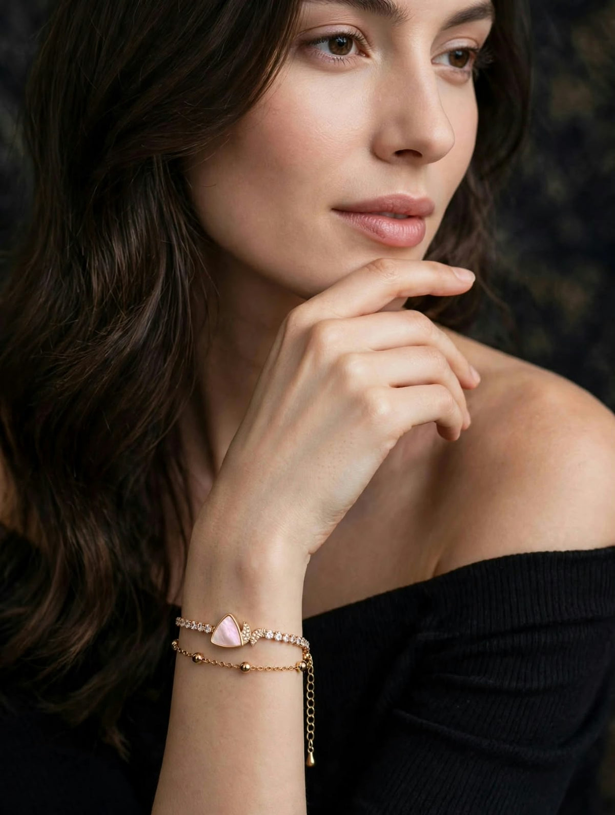 Rose Triangle Charm Link Bracelet