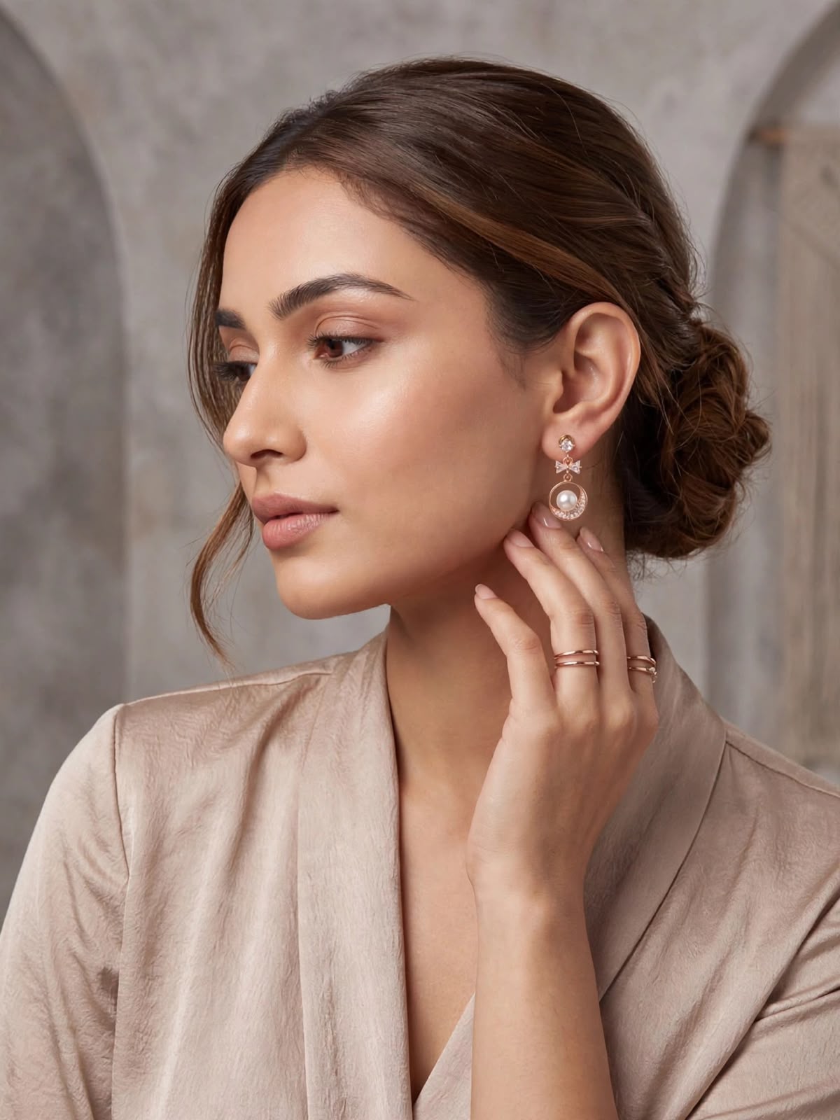 Rose Pearl Bow Geometric Drop Earrings