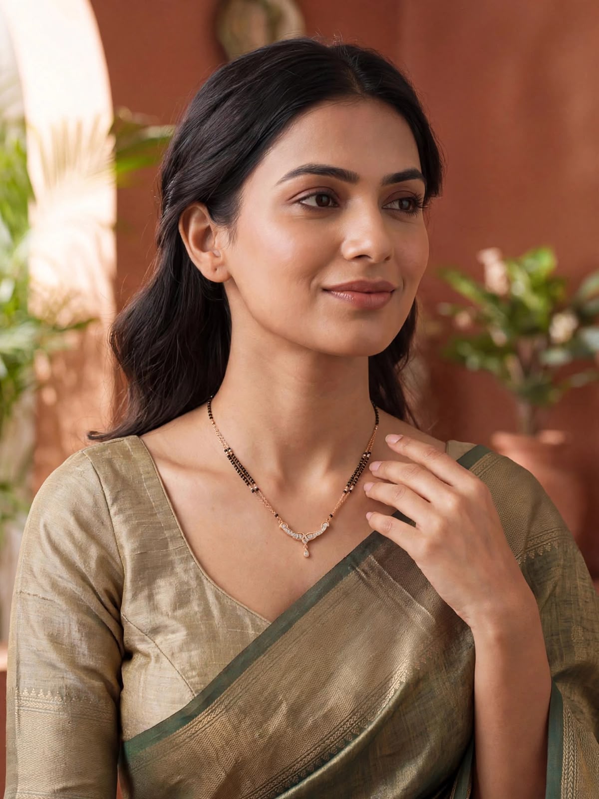 Rose Leaf Charm Curved Mangalsutra