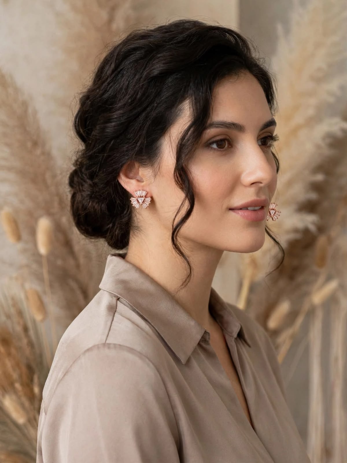 Rose Gold Fan Crystal Stud Earrings