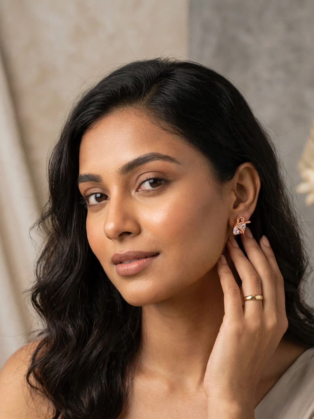 Rose Gold Butterfly Crystal Stud Earrings