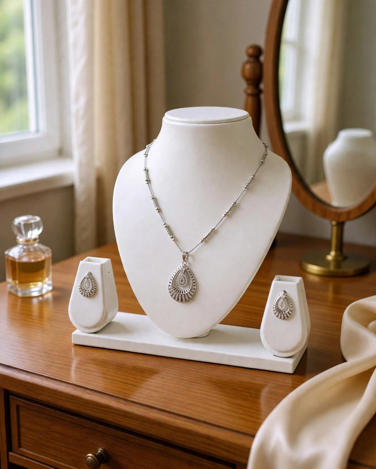 Silver Teardrop Elegance Necklace Set