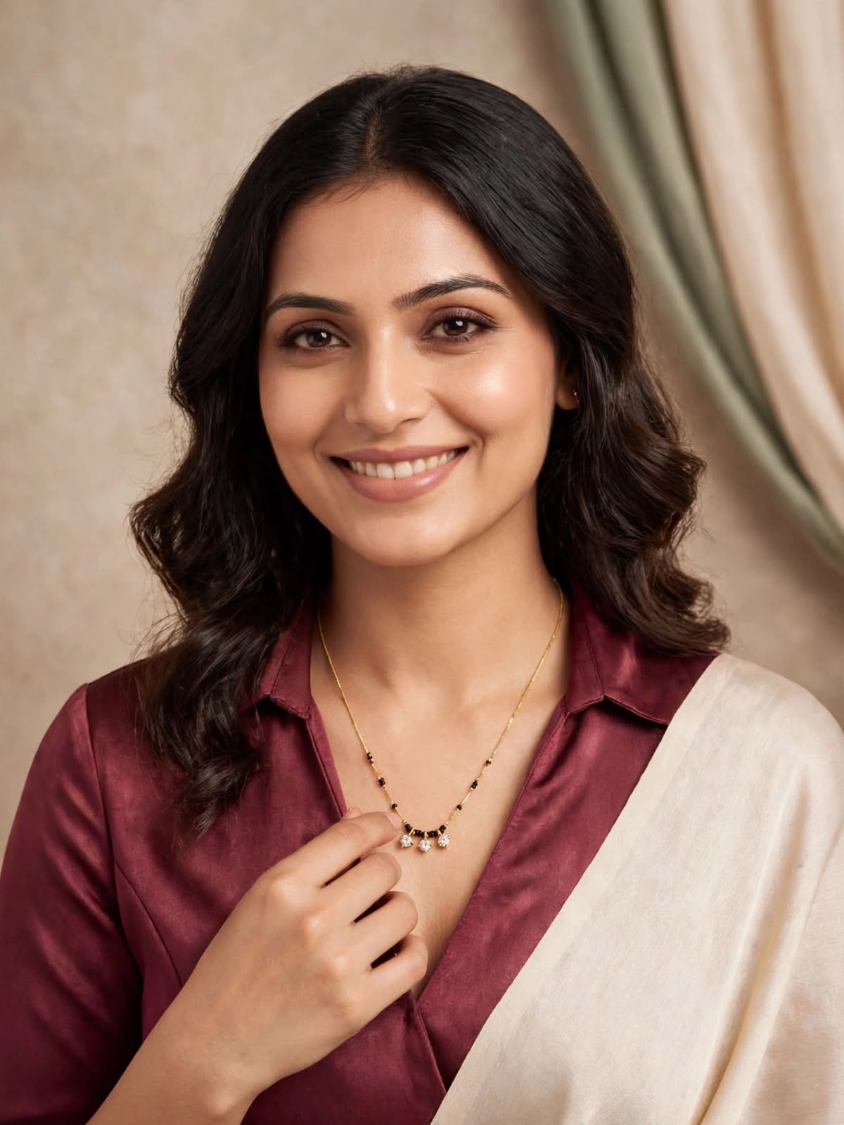 Golden Three-Stone Pendant Mangalsutra