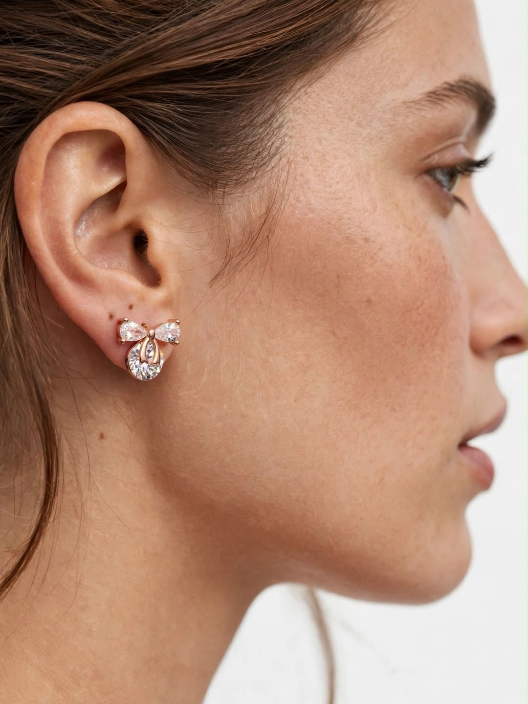 Rose Gold Bow Crystal Stud Earrings