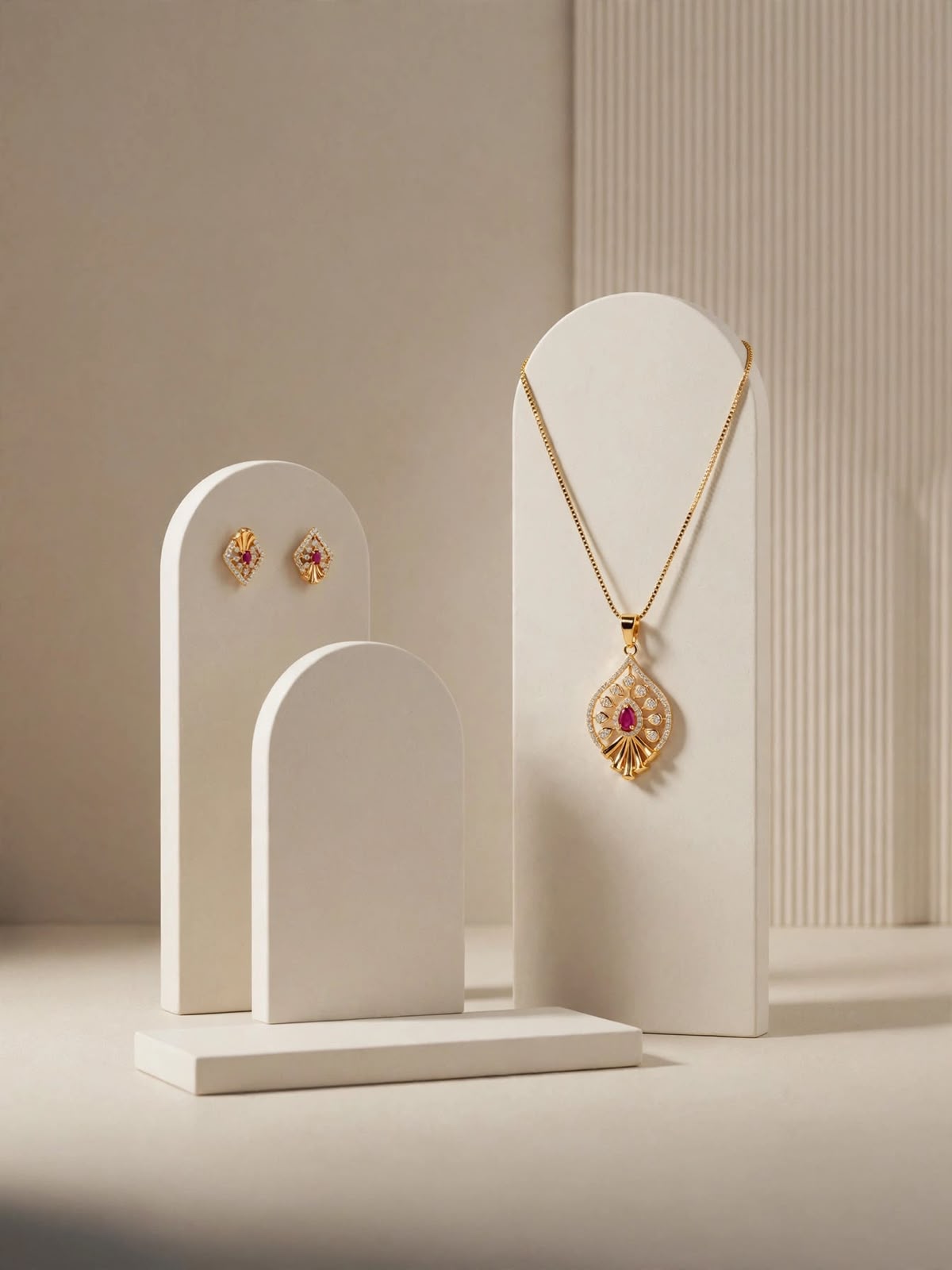 Rose Ruby Teardrop Pendant Set