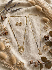 Golden Oval Diamond Mangalsutra Set