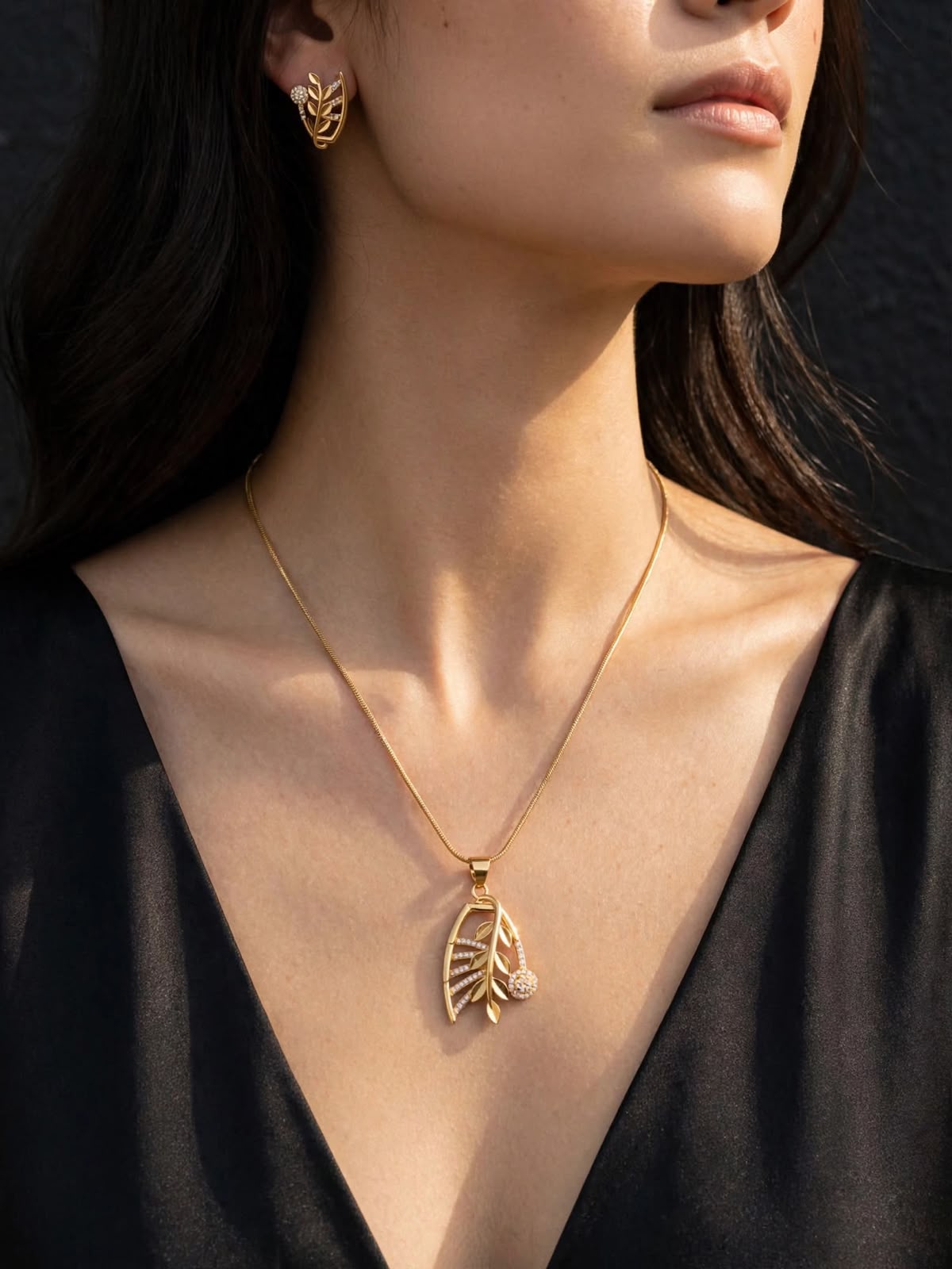 Golden Leaf Charm Necklace Set