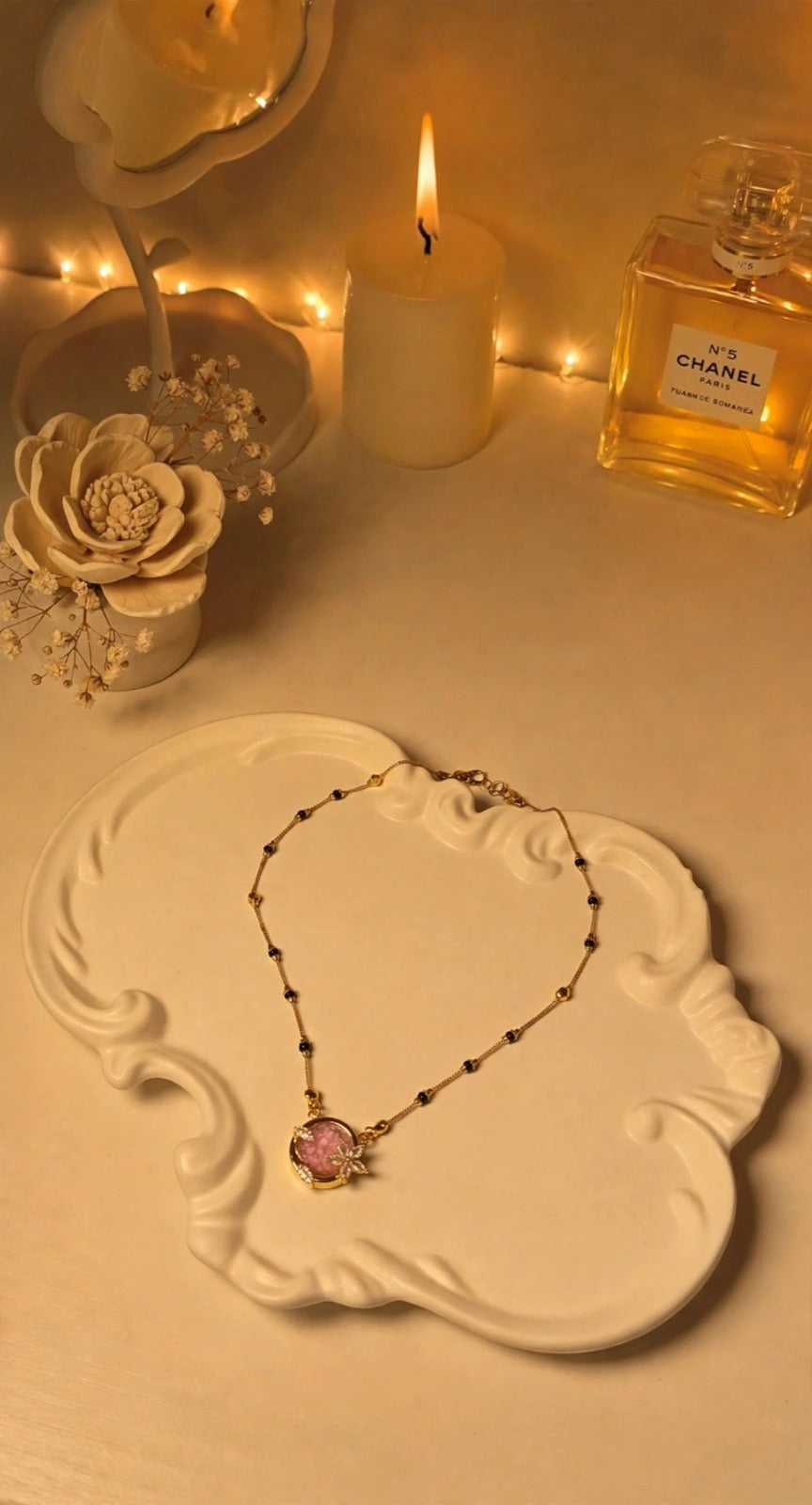 Golden Pink Round Pendant Mangalsutra