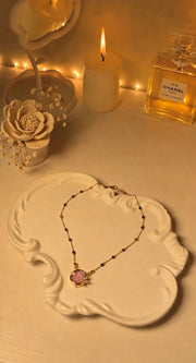 Golden Pink Round Pendant Mangalsutra