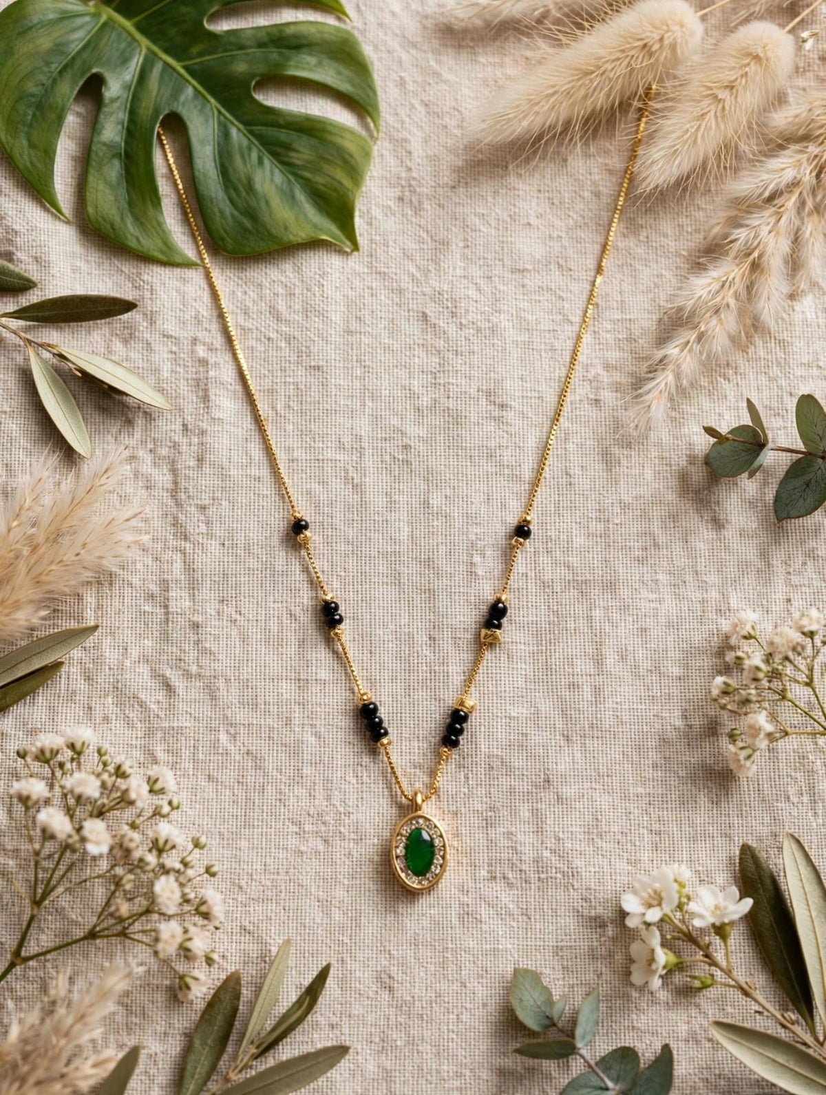 Golden Green Oval Mangalsutra