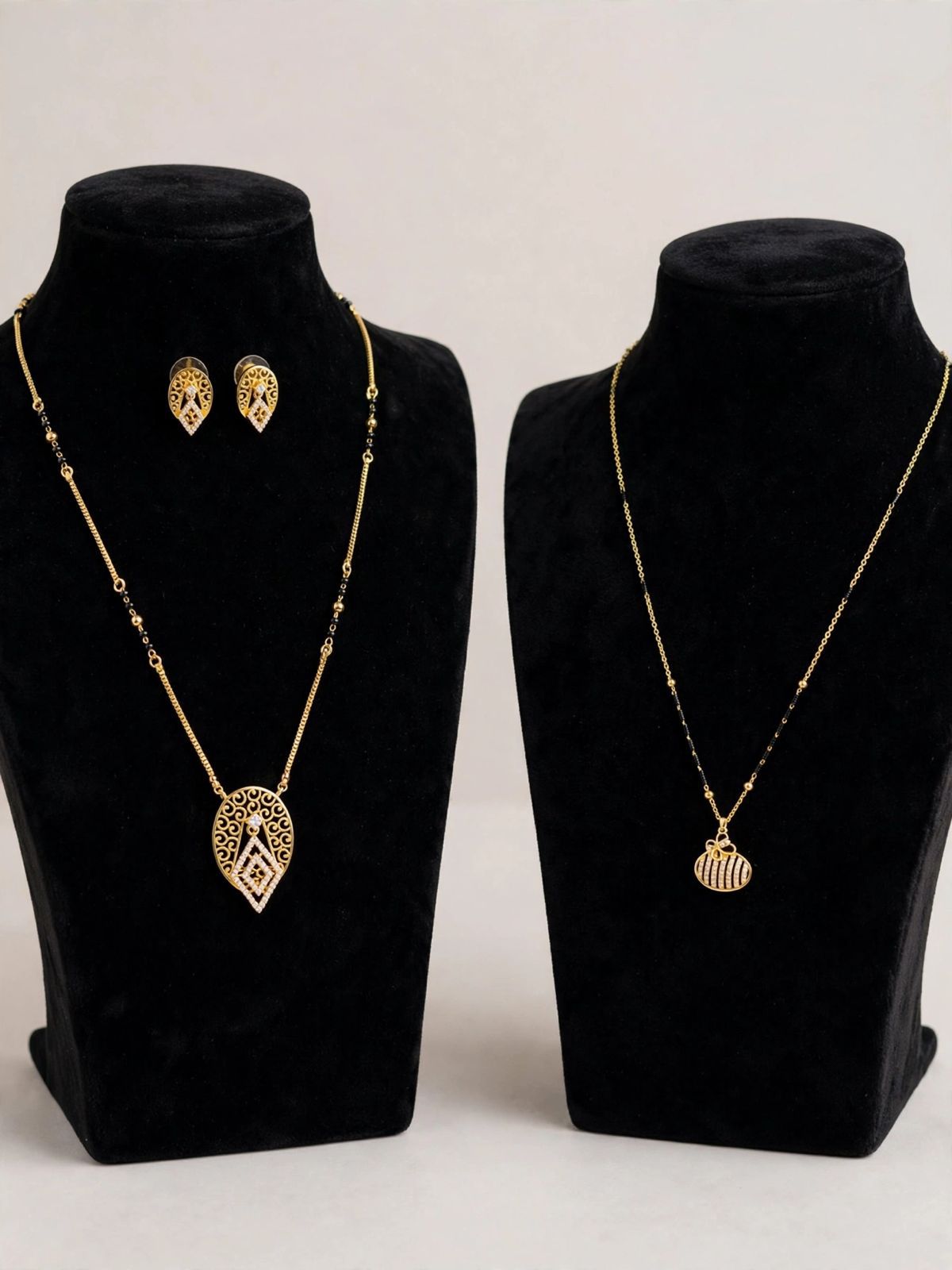 Golden Oval Diamond Mangalsutra Set