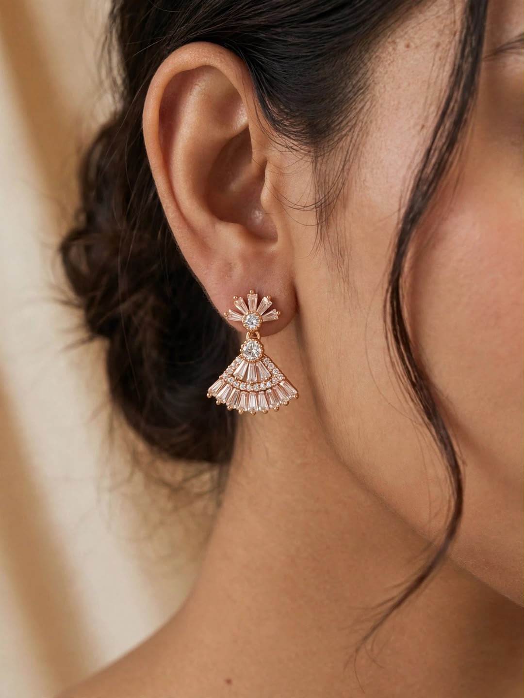 Rose Gold Fan Crystal Drop Earrings
