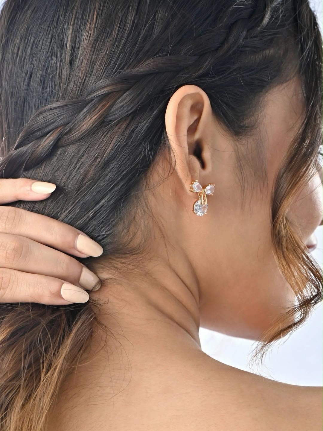 Rose Gold Bow Crystal Stud Earrings