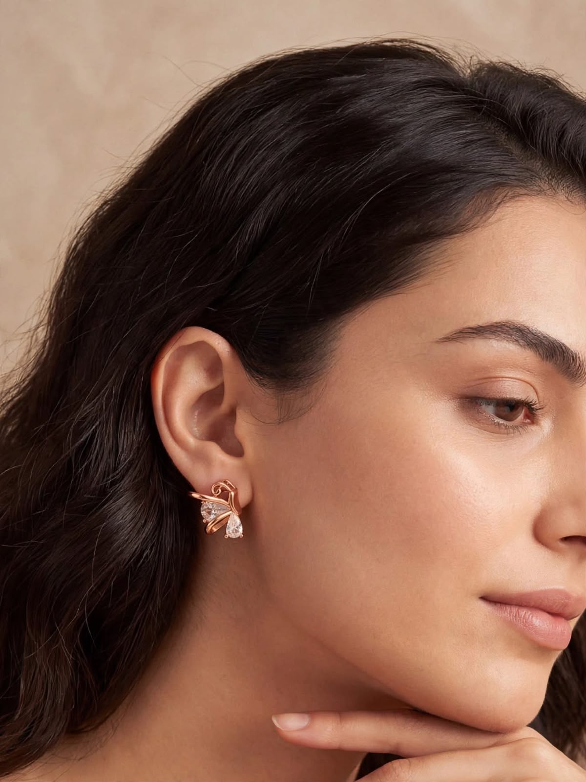 Rose Gold Butterfly Crystal Stud Earrings