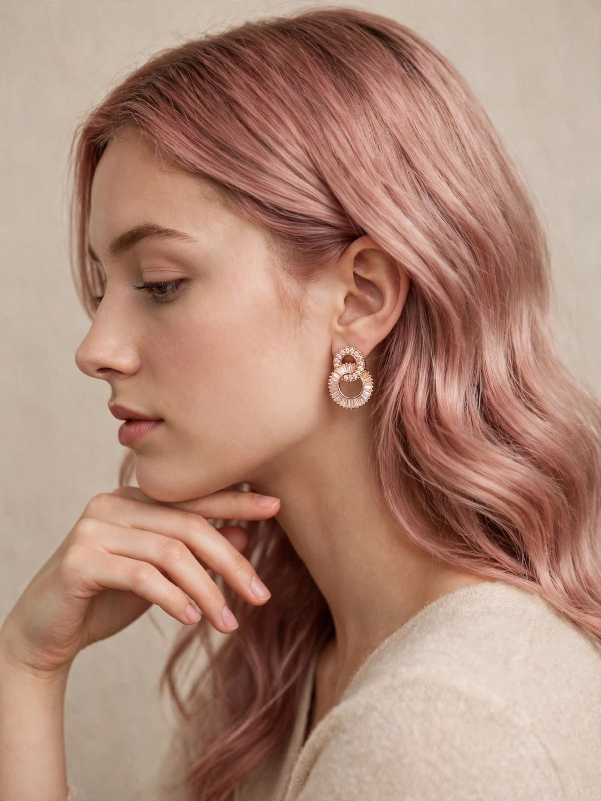 Rose Gold Interlinked Crystal Drop Earrings