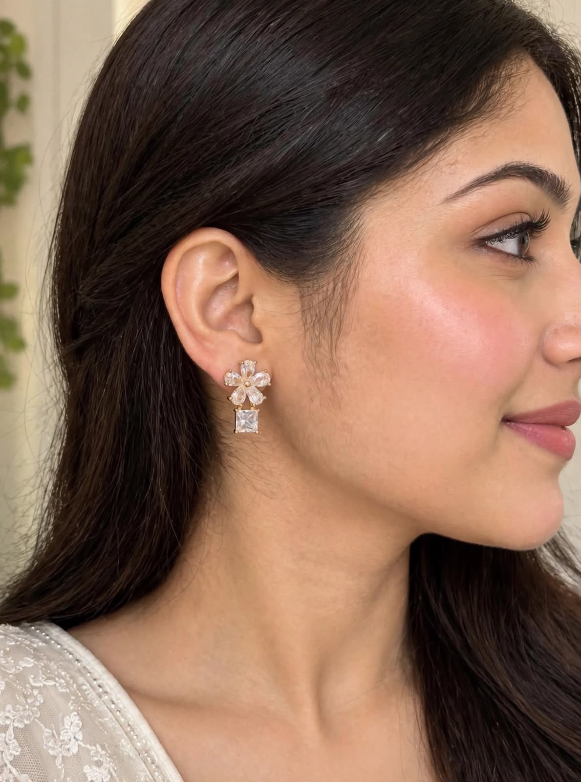 Rose Crystal Flower Drop Earrings