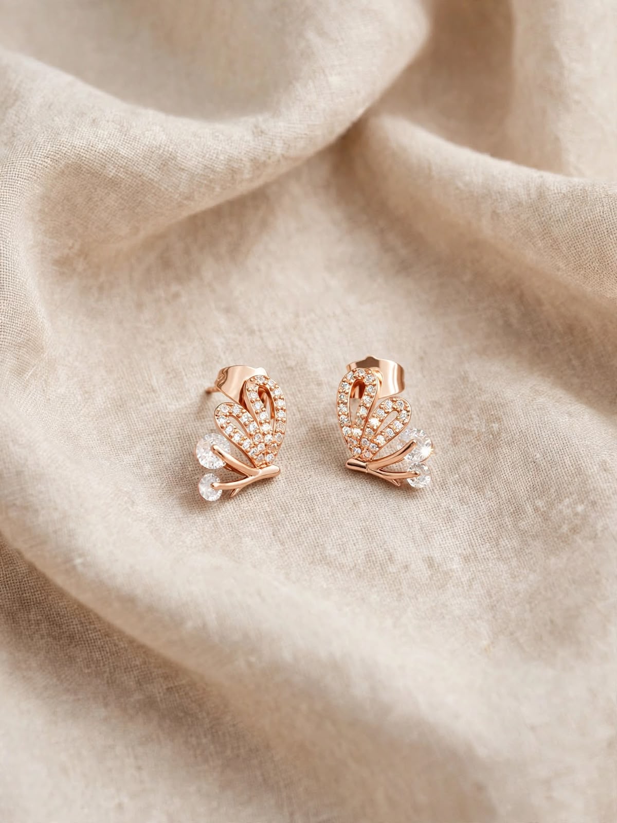 Rose Gold Floral Crystal Stud Earrings