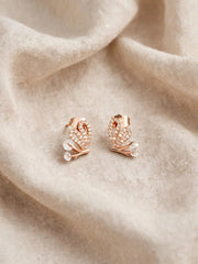 Rose Gold Floral Crystal Stud Earrings