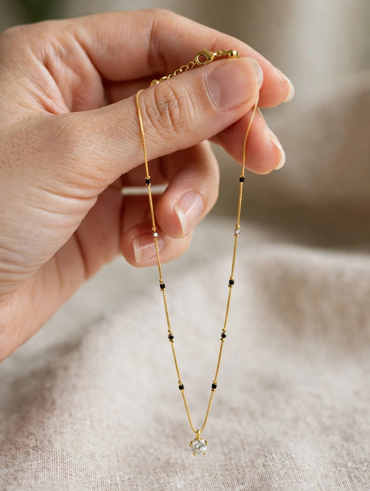 Golden Solitaire Charm Mangalsutra