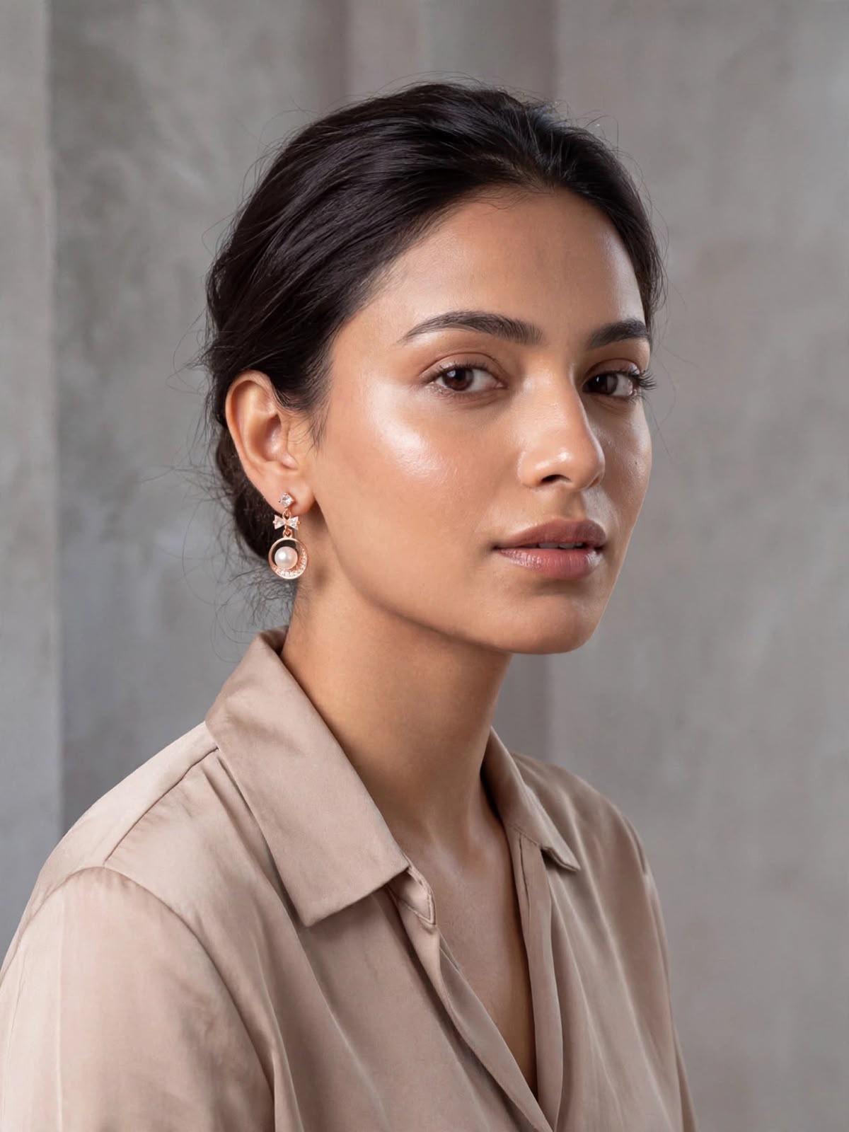 Rose Pearl Bow Geometric Drop Earrings