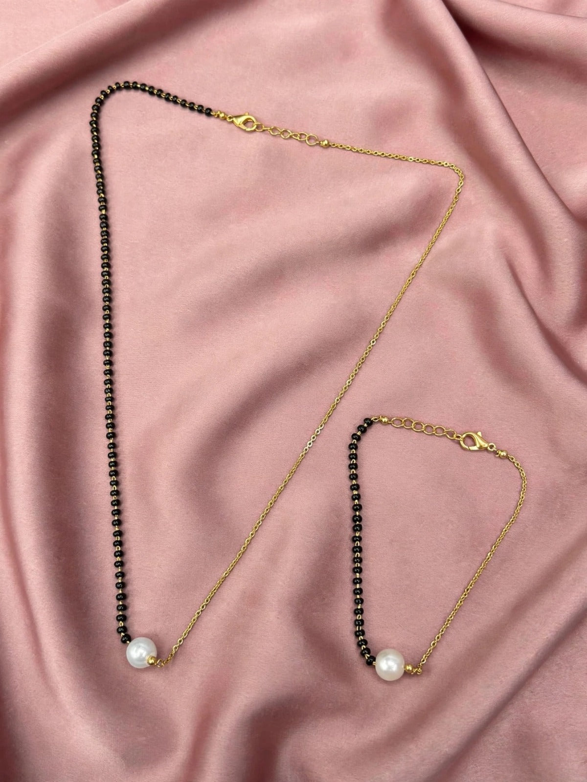 Pearl Charm Mangalsutra & Hand Bracelet Set