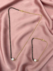 Pearl Charm Mangalsutra & Hand Bracelet Set