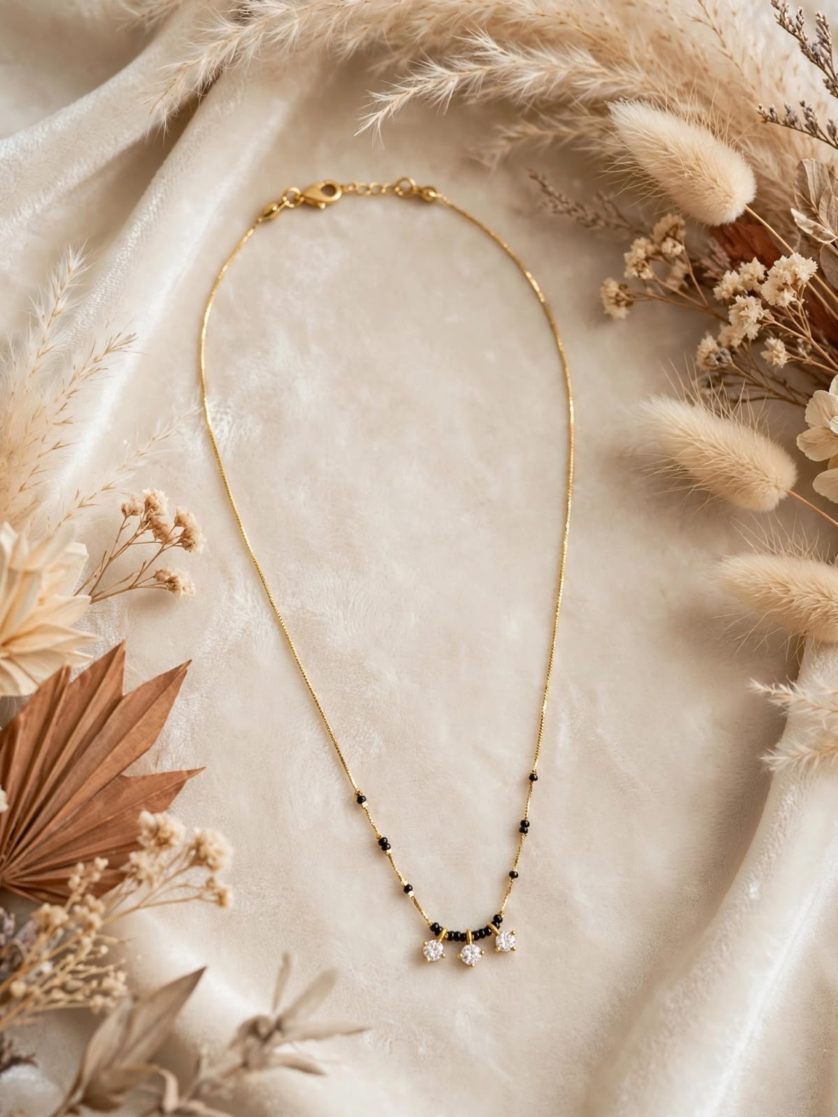 Golden Three-Stone Pendant Mangalsutra
