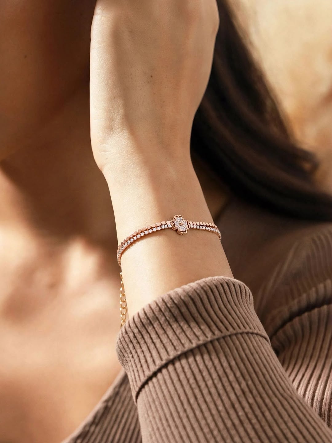 Rose Floral Double-Chain Bracelet