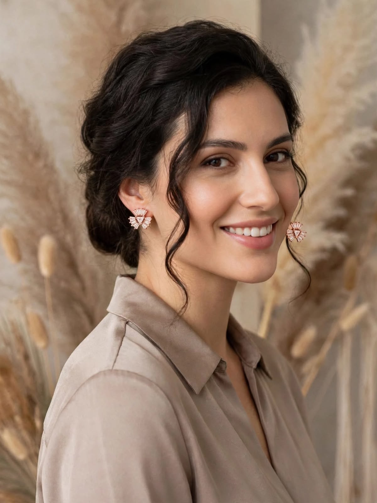 Rose Gold Fan Crystal Stud Earrings