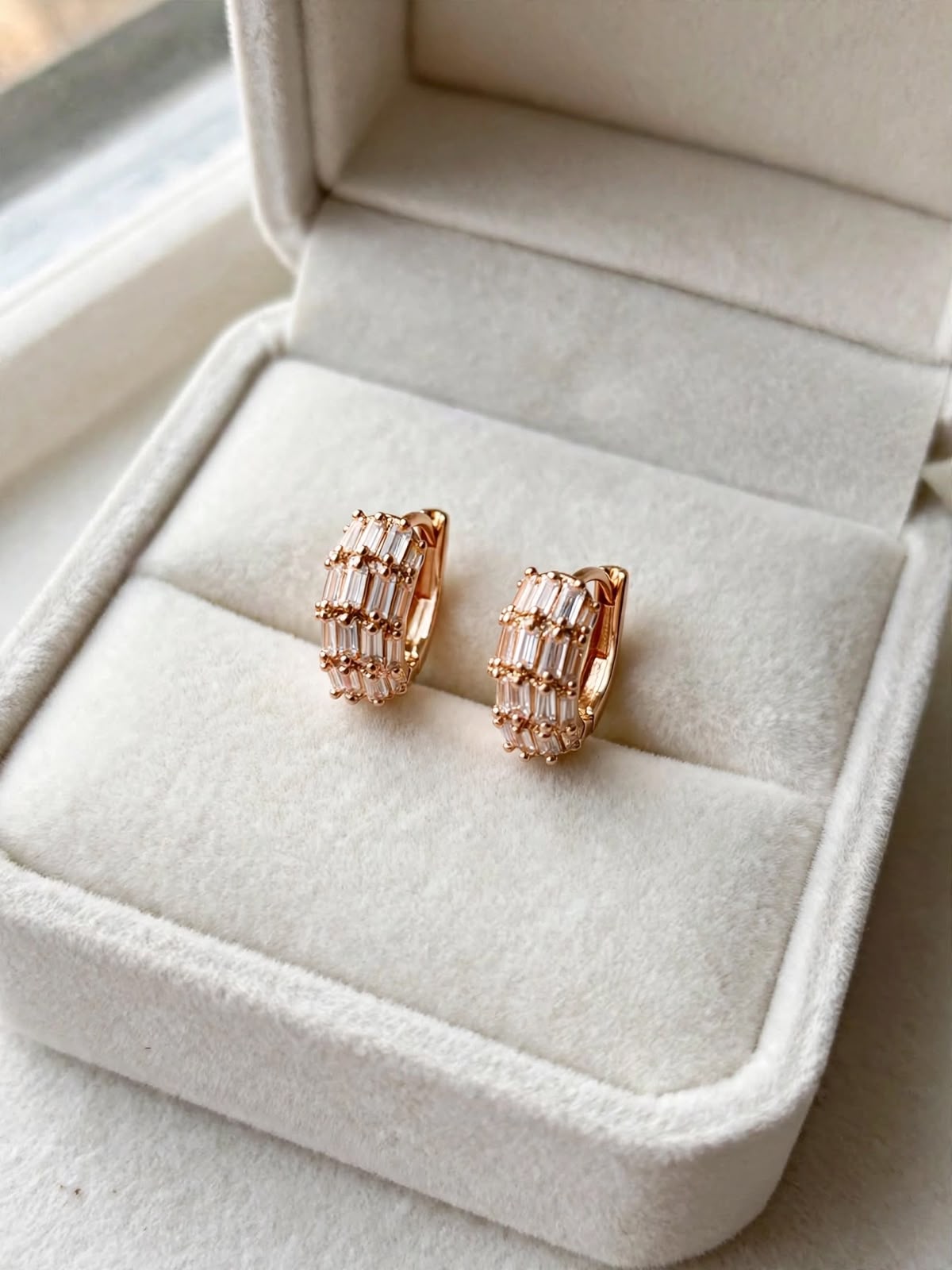 Rose Gold Baguette Layered Hoop Earrings