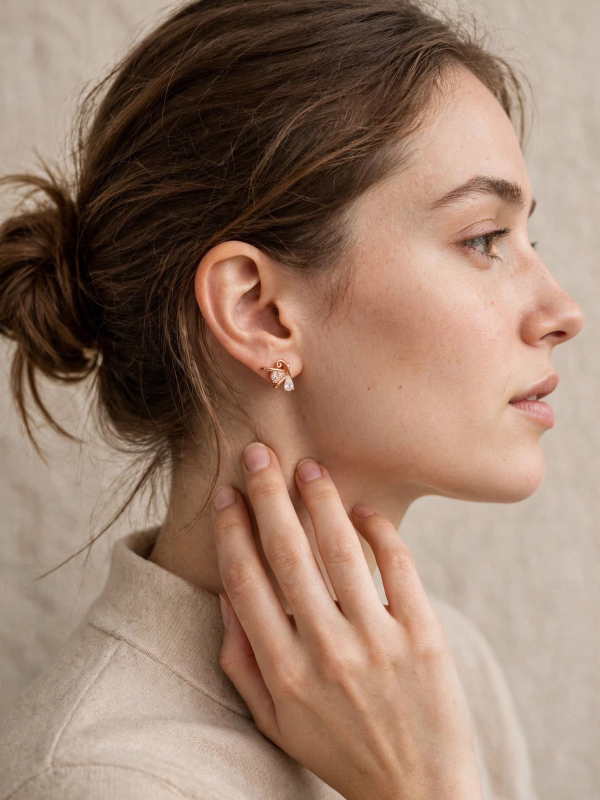 Rose Gold Butterfly Crystal Stud Earrings