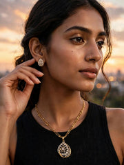 Golden Teardrop Double-Layer Necklace Set