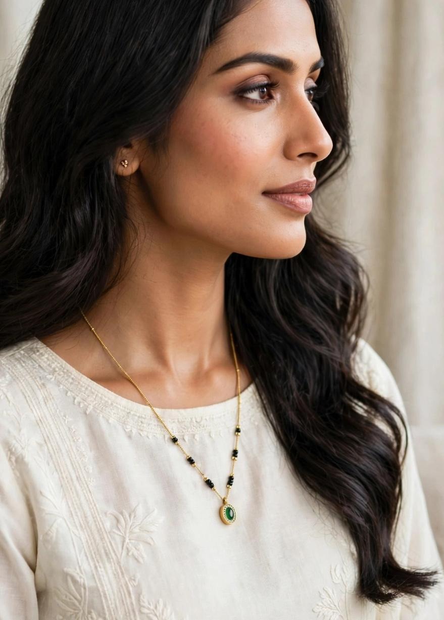 Golden Green Oval Mangalsutra