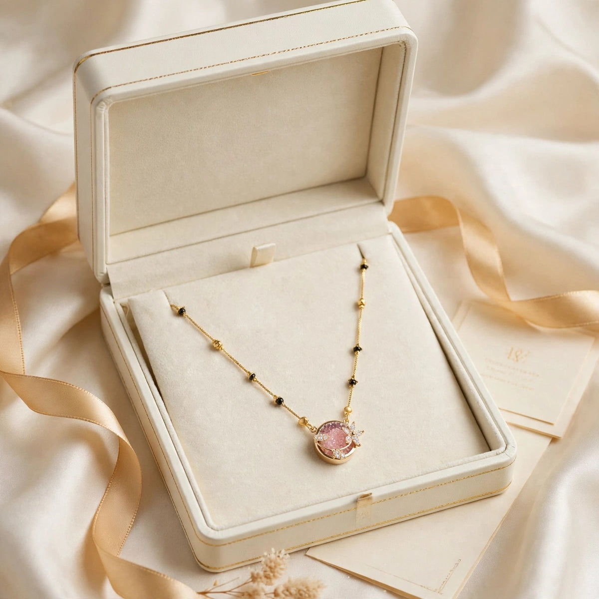 Golden Pink Round Pendant Mangalsutra