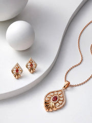 Rose Ruby Teardrop Pendant Set