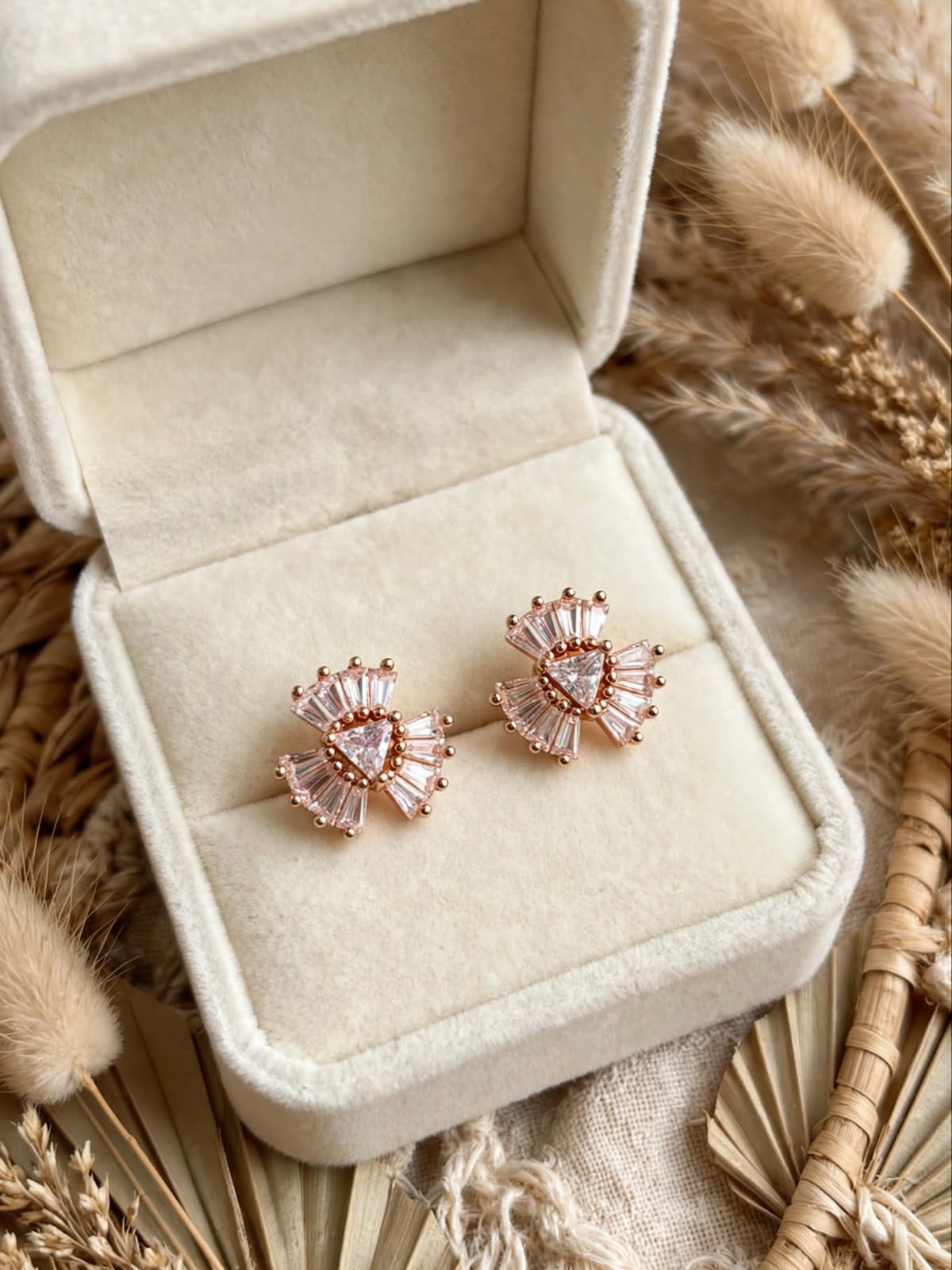 Rose Gold Fan Crystal Stud Earrings