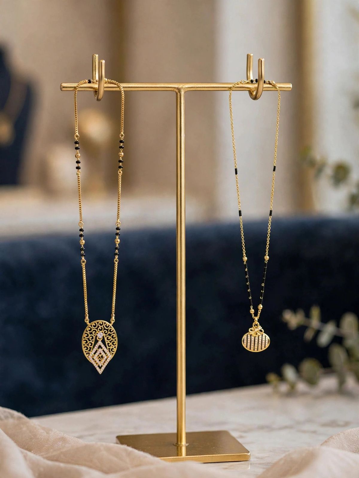Golden Oval Diamond Mangalsutra Set
