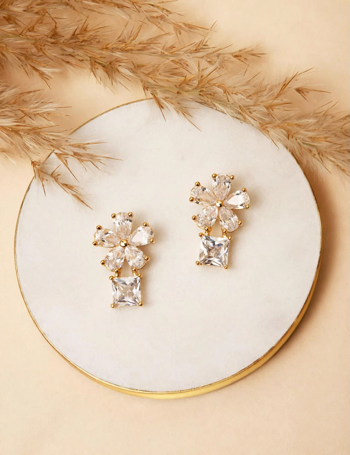 Rose Crystal Flower Drop Earrings